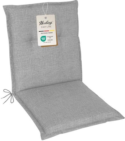 Herlag Gartenstuhlauflage Niederlehner 108x50cm - Wasserabweisende Sitzauflage für Gartenstühle - UV- & Fleckschutz - Bequemes Stuhlpolster 5cm - Pflegeleichte Easy-Line - Öko Tex 100 - Grau