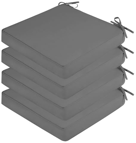 SK Studio 4er Set Stuhlkissen Outdoor wasserdicht Polsterauflage Stuhlauflage Kissen Sitzkissen Bezug abnehmbar mit Eckbändern Grau, 40x40x5cm