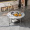 FATIVO Table Basse Ronde Extérieur: Tables Basses en Pierre Frittée Marbre Effet 2-Niveaux Table de Salon Scandinave Blanc et Noir Meuble Central Design de Jardin avec Pied en Aluminium - Ø80×47.5cm