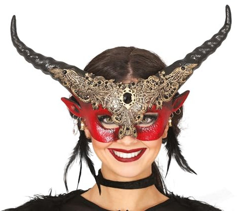 FIESTAS GUIRCA | Rote Halbmaske mit Hörnern (Einheitsgröße) - Maske für Teufel- und Dämonenkostüme - Halloween- und Kostümparty-Zubehör - Ideal in Rot