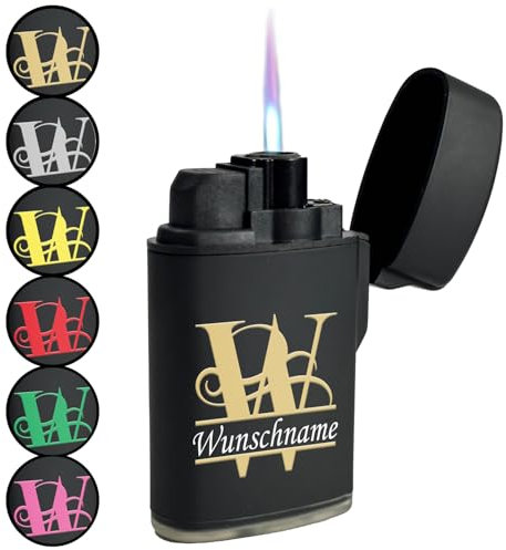 geschenke-fabrik.de - personalisiertes Feuerzeug mit Wunschname & Initialen - Sturmfeuerzeug Jetflamme mit UV-Druck - nachfüllbar - Geschenk für Männer zum Geburtstag Weihnachten Gravur