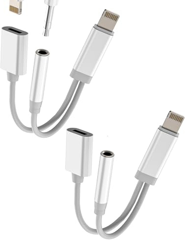 Adaptateur Jack Lightning Vers 3.5mm 2 en 1 (Lot De 2)prise écouteurs Et Chargeur Pour IPhone 11 12 13 14 Pro Câble AUXiliaire Voiture Audio Pour Apple Connecteur Casque Pour IPad Accessoires Splitter