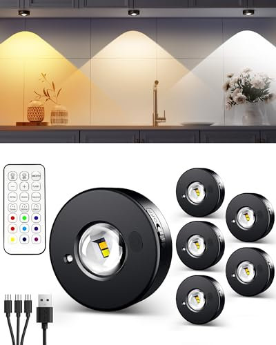 EZVALO LED Spots Akku mit Fernbedienung, 1200 mAh Aufladbar Akku Schrankbeleuchtung mit Timing, Magnetische Unterbauleuchte Led, Vitrinenbeleuchtung LED für Weinschrank, Vitrinen (6 Stück)