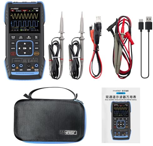 DEWIN Oscilloscopio 2C53T, 3 in 1 Oscilloscopio Digitale/Multimetro/Generatore di Segnali Larghezza di Banda A 2 Canali 50 MHz Frequenza di Campionamento 250MSPS/19999 Conteggi (2C53T)