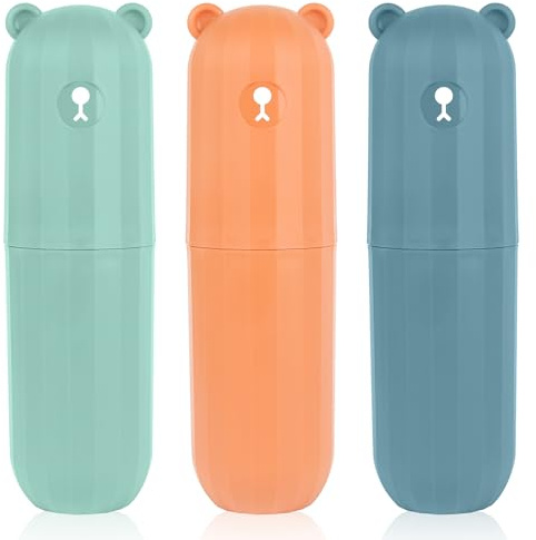 WEFINEST 3 Stück Zahnbürsten Etui Kinder, Kunststoff Zahnbürste Reiseetui Kinder, Tragbare Toothbrush Case, Kinder Zahnbürsten Aufbewahrung für Reisen, Camping, Geschäftsreise (Orange, Blau, Grün)