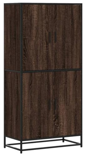 vidaXL Brown Oak Highboard Sideboard/Cabinet - 68x35x139cm - Engineered Wood & Metal Frame for Living & Dining Rooms
