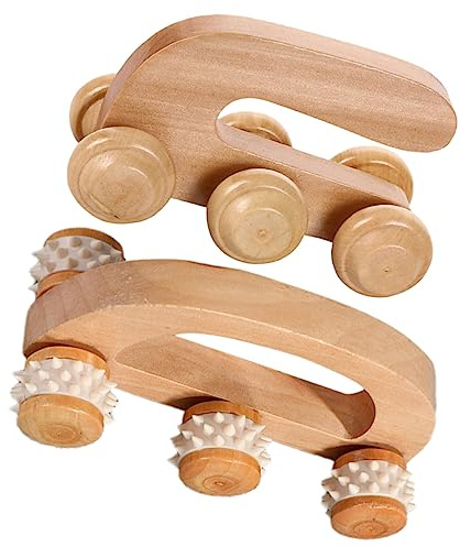 FRCOLOR 2 Stück Holz Rollenmassagegerät zur Fuß und Nackenmassage Ergonomisches Design Tiefe Muskelmassage zur Entspannung Zuhause Beige