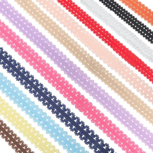 Elastisches Band, 22 m, 12 Farben, Stretch-Spitzenborte, 2,2 cm, bunte Schlaufe, weiche Rüschen, elastische Besatz, Stirnband, Dessous, Gurtband, gehäkelte Kordel, Besatz für Heimwerker, Nähen,