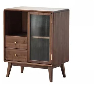 Buffet en bois massif avec design nordique et finition noyer noir, idéal pour les petits appartements, armoires à thé et restaurants, grand espace de rangement pour les articles ménagers