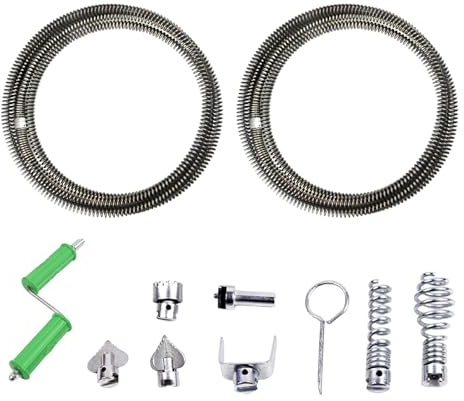 Drain Snake Unblocker, 3M / 6M Drain Auger Spring Spiral Diameter 12 mm, with 6 Pieces Drain Cleaner Cutting Head and 1 Manual Adapters, Sink Unblocker and Drain Unblocker Tool (6M)