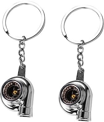 FUNOMOCYA 2 Stück Metall Turbolader Schlüsselanhänger Kompakt Silber Langlebig Autoschlüssel Zubehör Für Alltag Und Geschenk