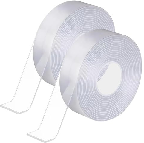 Mewtush 2 PCS 10 Metros, Cinta De Doble Cara Nano, Cinta Adhesiva Doble Cara Extrafuerte Y Reutilizable, Cinta Doble Cara Transparente Para Montaje, Alfombras, Marcos, Hogar, Oficina Y Coche