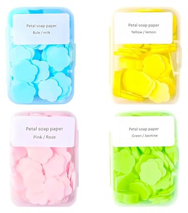 ZHU IN SY Portable Disposable Hand Soap Sheets - 4 Scented, Dissolving Paper Soap for Travel & Camping | Kids & Adults (4 Boxes)