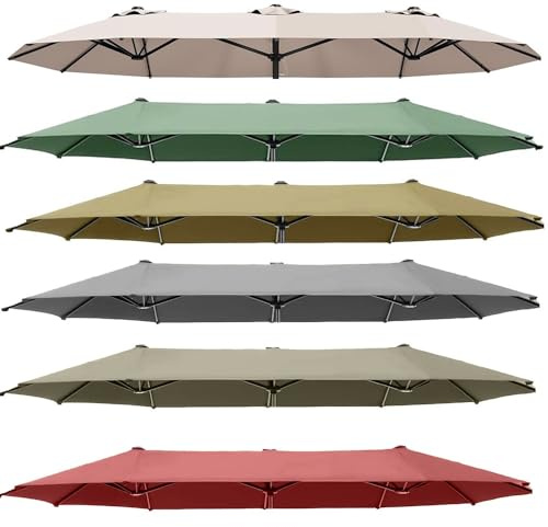 SHGUOMSC Telo di Ricambio for ombrellone da Mercato a Doppia Faccia, 15 Piedi, 12 Stecche, Grande, for ombrellone da Giardino, Triplo, Anti-UV, Impermeabile, in Tela.(Ivory White)