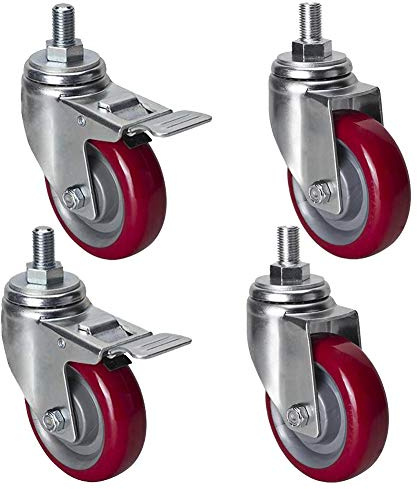 Ruedas de placa de 5 pulgadas con freno - Rodamiento doble de TPU silencioso - Juego de 4 for muebles, carritos, fábricas y hospitales
