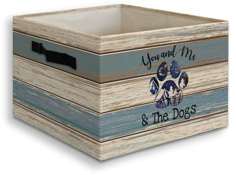 JUIOEIU Rustic Dog Paw Foldable Storage Bins Box with Handles, Dog Lovers Gifts for Women Men, You and Me and the Dogs Collapsible Organizer Basket for Home Bedroom Bathroom Clothes Toys Books