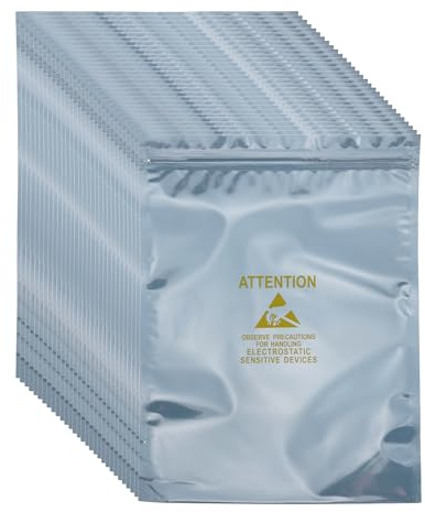 sourcing map 100 Pcs Anti Static Bags 7.1 x 9.8 Resealable ESD Shielding Bag with Labels for Hard Drive HDD SSD Electronic Device Motherboards, Silver Gray