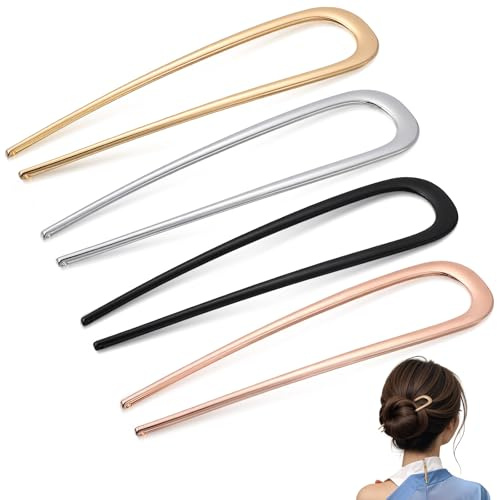 LIQWEI 4 stycken franska hårnålar, U-formade hårnålar för kvinnor, 14 cm stora hårnålar av metall fransk hårnål U-formade nålar för kvinnor flickor ceremonier examensfester