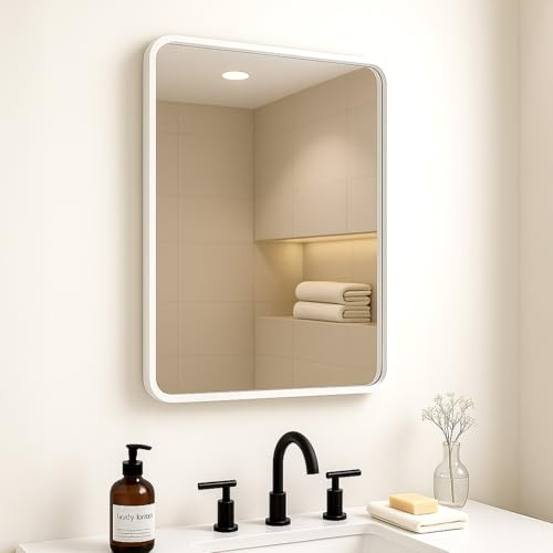CROWNSHOP Rectangle Wall Mirror with White Aluminum Frame 54x42cm
