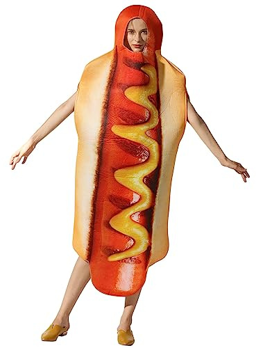 Generisch Délicieux costume d'Halloween Hot-dog pour fête, cosplay, combinaison, vêtements à capuche (jaune, taille M)