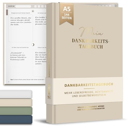 BIROYAL Tagebuch für Erwachsene, Dankbarkeitstagebuch A5-12 Wochen Achtsamkeitstagebuch, 144 Seiten Hardcover 5 Minuten Tagebuch, 120g Premium Papier, Journal für Selbsterliebe & Motivation