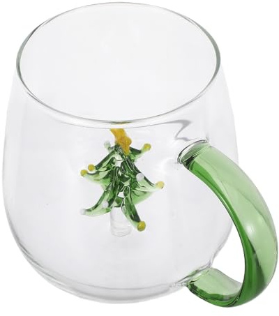 IMIKEYA Weihnachtliche Glas-tasse mit Weihnachtsbaum Klare Kaffeetasse mit Henkel Vielseitig als Tee Saftglas Wiederverwendbar und Spülmaschinenfest Geschenkverpackung Inklusive