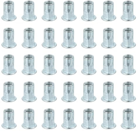 QUARKZMAN 40Pcs M8 x 18mm Ecrou Rivet Filetage Demi-Hexagonal Acier Au Carbone Quincaillerie Ecrous Zincage Blanc Ecrou Filete Interieur Adapte pour Meubles Industriel