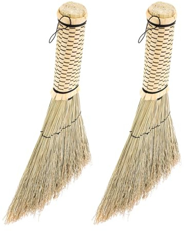 Alipis Scopa Manuale in Paglia Intrecciata Fatta a Mano Piccola Scopa Portatile per Pulizia Polvere Interni ed Esterni Set 2 Pezzi per Cucina Scrivania e Decorazione Casa