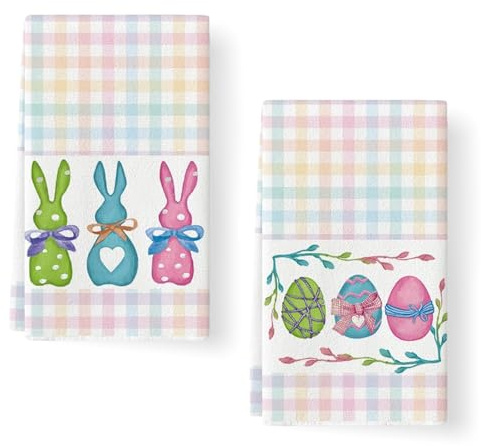 GUIZIYAO 2 Pezzi 40 X 60CM Strofinacci Cucina Pasqua, Asciugamani Pasqua, Strofinacci Pasquali, Canovacci Cucina Con Motivo Di Coniglio, Adatti Per Decorazioni Di Pasquali, Colorati