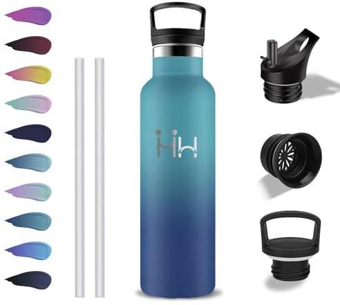 Grsta Trinkflasche Edelstahl, Trinkflasche 500ml, BPA-Frei, Wasserflasche mit Strohhalm, 24h Kalt & 12h Warm, Wasserflasche Auslaufsicher, Thermosflasche für Schule, Camping, Büro, Reisen