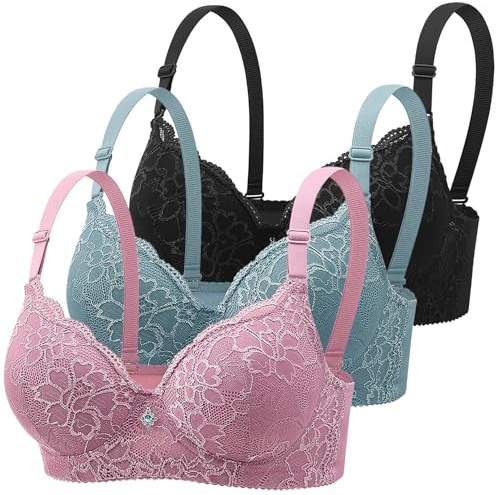 BH Damen mit Bügel Klassische BHS Spitzen Bustier Push Up BH Set Komfort Nahtlos V-Ausschnitt Tshirt Bra mit Verstellbarem Starker Halt Trainings Schlaf BHS Große Brüste Unterwäsche Gepolstert Alltag