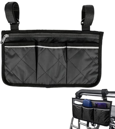 EBHO Bolsa para silla de ruedas con bolsillos de almacenamiento para reposabrazos laterales silla ruedas con tiras reflectantes
