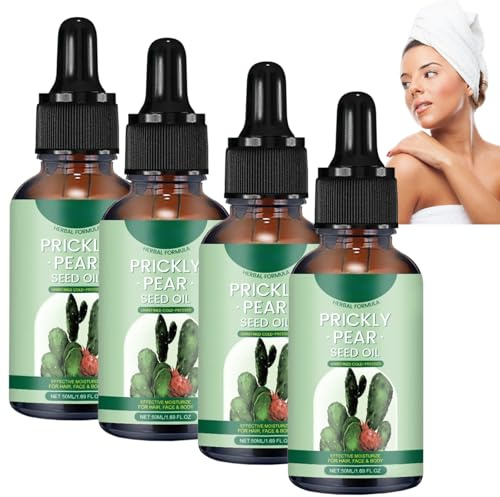 Olio di semi di fico d'india - Olio di fico d'india 100% puro e biologico per il viso, siero idratante anti-invecchiamento intensivo per tutti i tipi di pelle, olio di Gua Sha (4 pezzi)