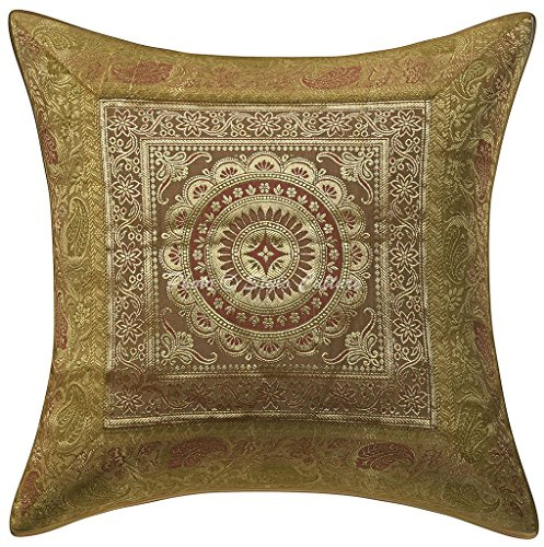 Stylo Culture Boho Forros para Cojines Decorativos 40x40 cm Brocado De Seda Mandala Fundas De Almohadones Sofa Dorado 16x16 Inch Jacquard Cuadrado Cremallera Fundas Cojines Dormitorio - 1 Pc