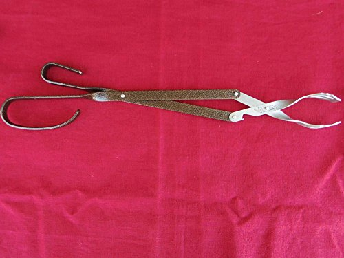 Grillzange V-Tong 51 cm Kupfer Hammerschlag BBQ Zange Modell Western mit Griff aus Nußholz