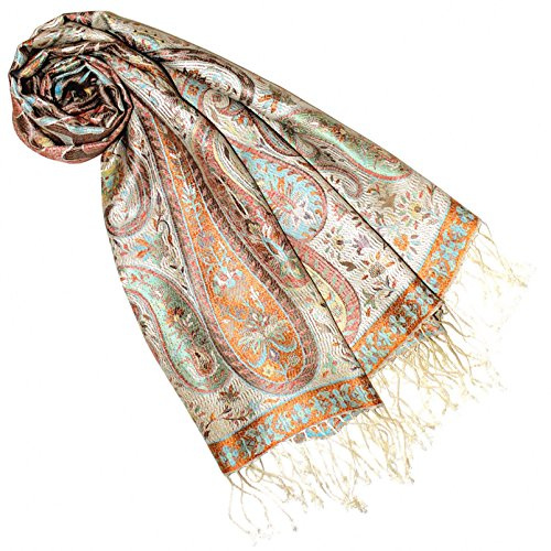 Lorenzo Cana lyx pashmina dam sjal jacquardvävd 100 % siden 70 cm x 190 cm paisleymönster sidenhalsduk sidenhalsduk harmonisk brun grön kräm färger 78010888