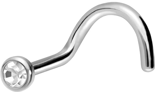 PIERCINGLINE Nasenpiercing Titan silberfarbener Nasenstecker mit flachem Kristall Spiral Nasen Piercing sterilisiert