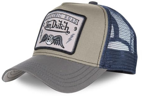 Von Dutch Unisex Square Motif Trucker Cap, Grey/Blue, One Size