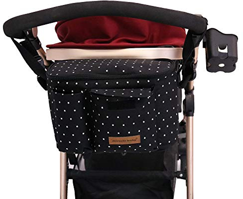 Miracle Baby Bolsa Organizadora de Cochecitos para Mamá,Bolsa Carrito Bebe Súper Liviana, Multifuncional de Gran Capacidad para Almacenar 30x 16.5 x15 cm (Negro)