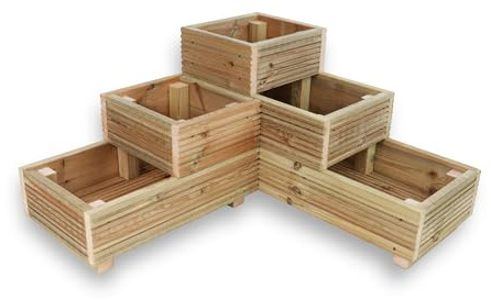Cutncraft Designs Large 3 Tiered corner planters for the garden Level Steps Wooden Decking Patio Planter Trough
