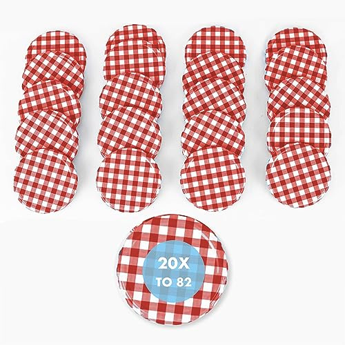 Flaschenbauer - 20 Stück Twist-Off Deckel TO82 Rot-kariert - Ersatzdeckel für Einmachgläser, Marmeladengläser, Vorratsgläser, Schraubdeckel zum Einkochen, Konservieren & Aufbewahren - Made in Germany