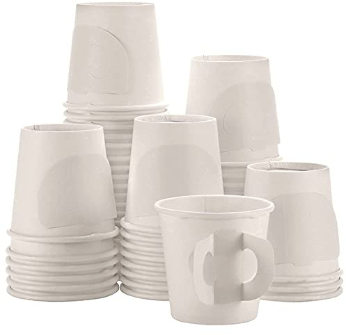Premium Espresso White Paper Cups with Handles - 4 oz (50 Pack) - Elegant, Eco-Friendly & Perfect for Creamy Coffee Moments