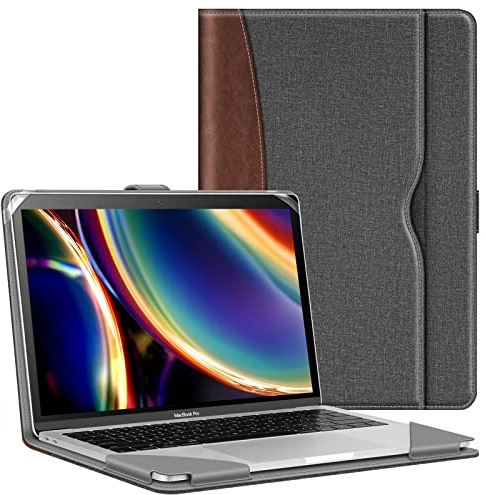 Fintie Hülle Kompatibel mit MacBook Air 13.6 (2026-2022 M5 M4 M3 M2) | MacBook Air 13 (2020-2018 M1 ) / Pro 13 (2022-2016 M2 M1), Folio Book Schutzhülle mit Dokumentschlitze, Grau/Braun