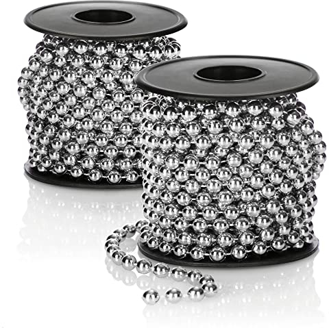 COM-FOUR® 2X Perlengirlande für den Weihnachtsbaum - Christbaumschmuck Perlenband - Weihnachtsdekoration - Hochzeitsdekoration - silberfarben 15 m