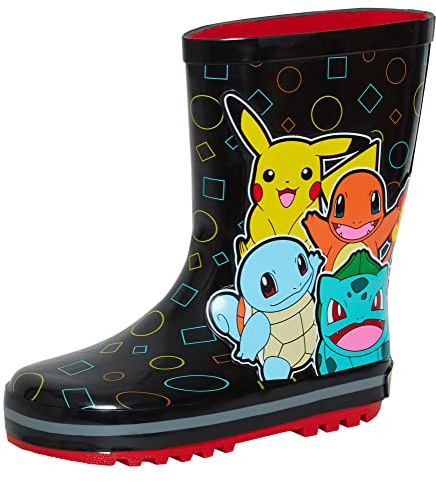 Pokemon gummistövlar Wellington gummistövlar för barn pojkar flickor Pikachu regn snö gummistövlar gummistövlar, Svart, 11 UK Child