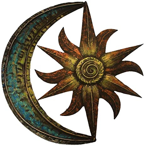 P Prettyia Sonne-Mond-Metall-Wandkunst, Himmelsthema, Wandskulptur, zum Aufhängen, Sammlerfigur, Kunstwerk, Schmuck für Zaun, Ornament, Terrasse, Hof - 30CM