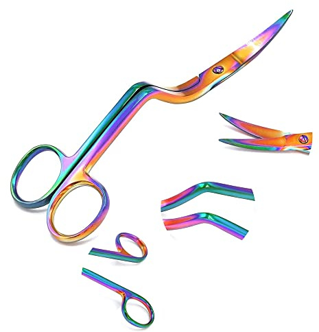 OdontoMed2011 Multi Titanium Rainbow Universal Curved Bent Handle Scissor 6 Embroidery Tailor ODM