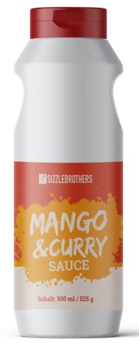 SizzleBrothers Mango & Curry Sauce | 500 ml / 525g | fruchtig-würzige Mango & Curry Sauce für Fleisch, Fisch, Burger, Sandwiches, Gemüse & Co.| Grillsoße, Burgersoße & Dip