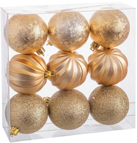 Set 9 Bolas Navidad Oro 3 Texturas 60 mm