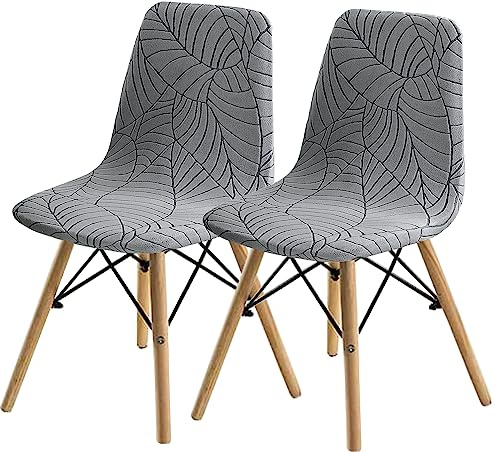 SHENGYIJING Esszimmerstühle Abdeckungen 2/4/6 Stück,Stil Shell Esszimmerstuhl Mid Century Modern Stuhl Sipcover,Gepolsterte Dining Accent Side Stuhlhussen (Hellgrau1,2 Pieces)